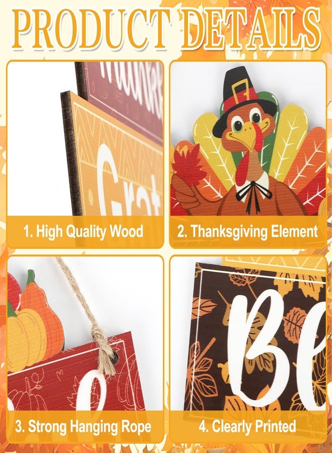 Yewfold Thanksgiving Turkey Wooden Door Sign, Thanksgiving Hanging Grateful Thankful Blessed Door Decoration for Fall Autumn Harvest Home Decor - Image 3